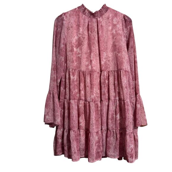 Altar'd State Maya Snakeskin Pink Mauve and Gold long bell sleeve dress Large - Picture 2 of 10